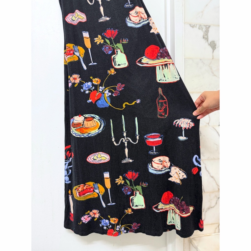Lisa Says Gah Caviar Set The Table Sofia Slip Dress Food Print Black Candle M - Picture 6 of 14